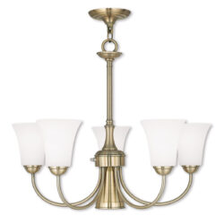 6 Light Antique Brass Dinette Chandelier with Satin Opal White Glass Shade-Lighting LumensChandeliers