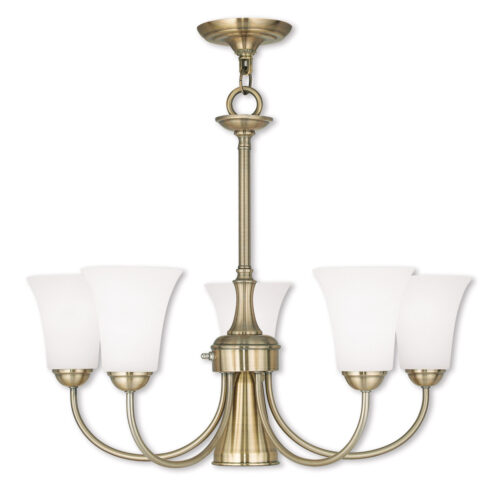 6 Light Antique Brass Dinette Chandelier with Satin Opal White Glass Shade-Lighting LumensChandeliers