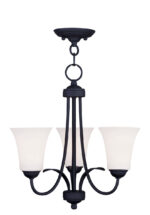 3 Light Black Chain Hang/Ceiling Light fixture with Hand Blown Satin Opal White Glass Shade-Lighting LumensFlush Mount Ceiling Lights