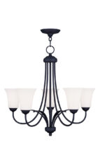 5 Light Black Chandelier with Hand Blown Satin Opal White Glass Shade-Lighting LumensChandeliers