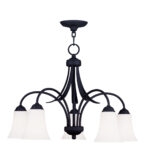 5 Light Black Chandelier with Hand Blown Satin Opal White Glass Shade-Lighting LumensChandeliers