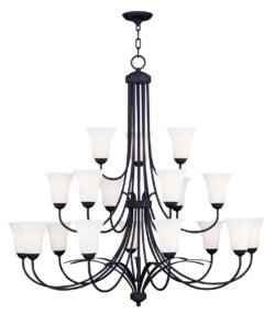 18 Light Black Chandelier with Hand Blown Satin Opal White Glass Shade-Lighting LumensChandeliers