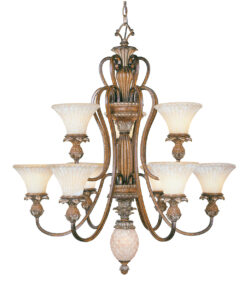 9 Light Venetian Patina Chandelier with Vintage Carved Scavo Glass Shade-Lighting LumensChandeliers