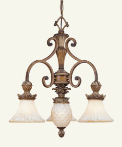 4 Light Venetian Patina Chandelier with Vintage Carved Scavo Glass Shade-Lighting LumensChandeliers