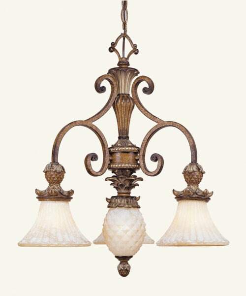 4 Light Venetian Patina Chandelier with Vintage Carved Scavo Glass Shade-Lighting LumensChandeliers