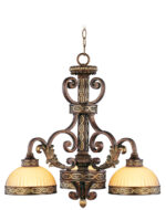 3 Light Palacial Bronze with Gilded Accents Chandelier with Hand Crafted Gold Dusted Art Glass Shade-Lighting LumensChandeliers