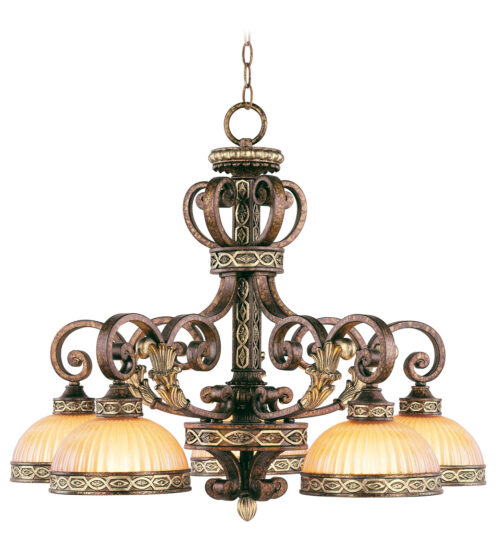 5 Light Palacial Bronze with Gilded Accents Chandelier with Hand Crafted Gold Dusted Art Glass Shade-Lighting LumensChandeliers