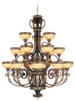 18 Light Palacial Bronze with Gilded Accents Chandelier with Hand Crafted Gold Dusted Art Shade-Lighting LumensChandeliers