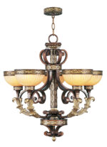 5 Light Palacial Bronze with Gilded Accents Chandelier with Hand Crafted Gold Dusted Art Glass Shade-Lighting LumensChandeliers