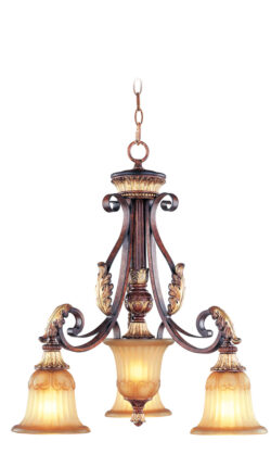 3 Light Verona Bronze Chandelier with Rustic Art Glass Shade-Lighting LumensChandeliers