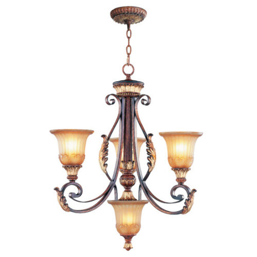 4 Light Verona Bronze Chandelier with Rustic Art Glass Shade-Lighting LumensChandeliers