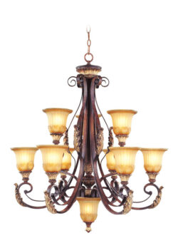 10 Light Verona Bronze Chandelier with Rustic Art Glass Shade-Lighting LumensChandeliers