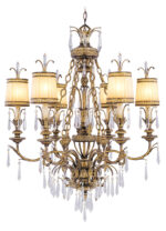 6 Light Vintage Gold Leaf Chandelier with Hand Crafted Gold Dusted Glasss Shade-Lighting LumensChandeliers