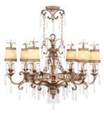 25 inch 6 Light Vintage Gold Leaf Chandelier with Hand Crafted Gold Dusted Glasss Shade-Lighting LumensChandeliers