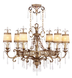 25 inch 6 Light Vintage Gold Leaf Chandelier with Hand Crafted Gold Dusted Glasss Shade-Lighting LumensChandeliers