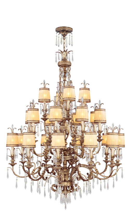 22 Light Vintage Gold Leaf Chandelier with Hand Crafted Gold Dusted Glasss Shade-Lighting LumensChandeliers