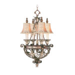 4 Light Palacial Bronze with Gilded Accents Chandelier with Hand Embroidereds & Decorative Finials Shade-Lighting LumensChandeliers