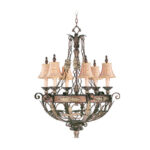 6 Light Palacial Bronze with Gilded Accents Chandelier with Hand Embroidereds & Decorative Finials Shade-Lighting LumensChandeliers