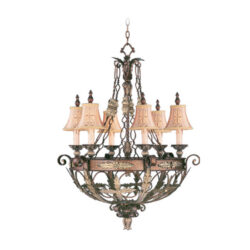 6 Light Palacial Bronze with Gilded Accents Chandelier with Hand Embroidereds & Decorative Finials Shade-Lighting LumensChandeliers