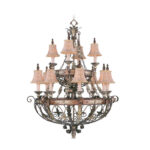 12 Light Palacial Bronze with Gilded Accents Chandelier with Hand Embroidereds & Decorative Finials Shade-Lighting LumensChandeliers