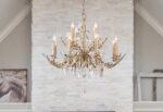 Modern Hanging Silver and Antique Glazed 12 Light Chandelier with Flower Inspired Crystals Pendant Ceiling Lighting Fixture Silver with Antique Glaze for Dining Room Bedroom Kitchen Island Living Room-Lighting LumensPendant Lights