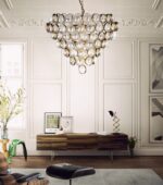 Modern Hanging Bouquet Textured Glass Antiqued Finish Chandelier Pendant Ceiling Lighting Fixture Aged Brass for Dining Room Bedroom Kitchen Island Living Room-Lighting LumensPendant Lights