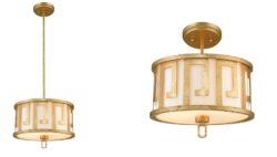 Hanging Modern Lemuria Medium 2-Light Pendant/semi flush in Warm Distressed Gold Ceiling Lighting Fixtures Ceiling Lamp for Kitchen Island Living Room Bedroom Hallway Laundry Entryway for Kitchen Island Dining Room Farmhouse Entryway Foyer Table Hallway-Lighting LumensSemi Flush