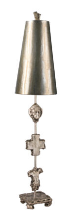 Modern Fragment Antiqued Silver Buffet Table Lamp for Living Room, Kids Room, College Dorm, Office Silver leaf and uMate Blacker glaze stem with fragments cast from ancient stonework-Lighting LumensAccent Lamp