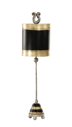 Modern Phoenician Black & Gold Vintage Inspired Accent Table Lamp for Living Room, Kids Room, College Dorm, Office Silver leaf feet and metal stem with black and gold leaf elements-Lighting LumensAccent Lamp