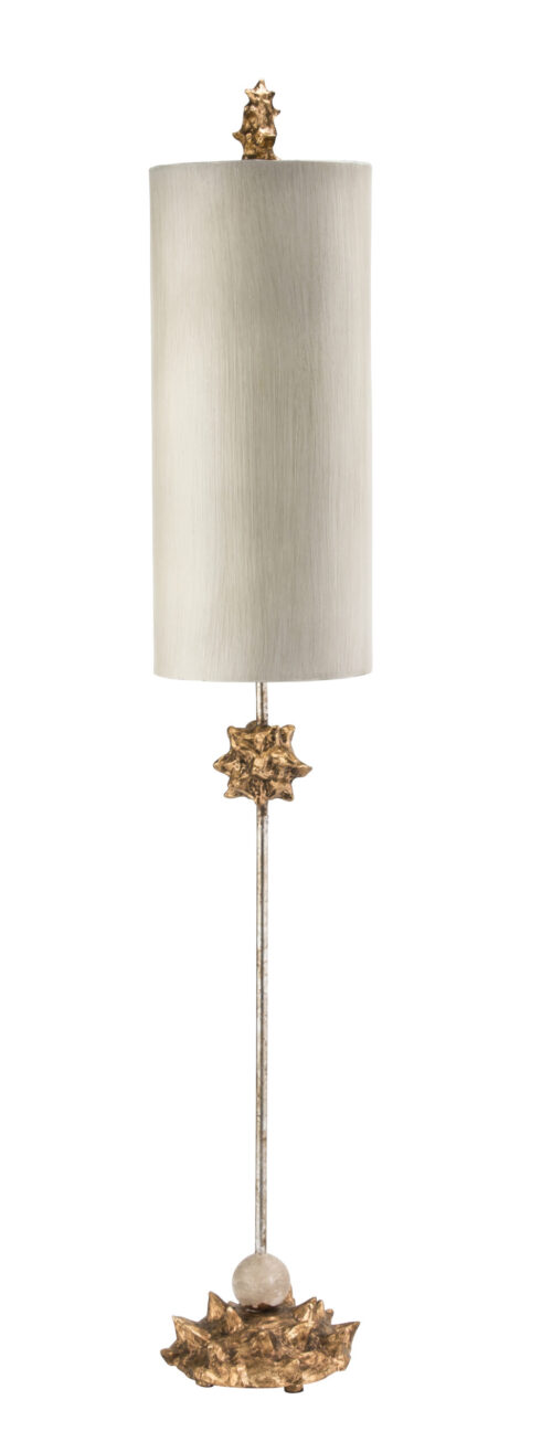 Modern Lucas McKearn Nettle Tall Large Buffet Table Lamp Distressed Gold for Living Room, Kids Room, College Dorm, Office Gold leaf sculpted base with gold metal stem-Lighting LumensAccent Lamp