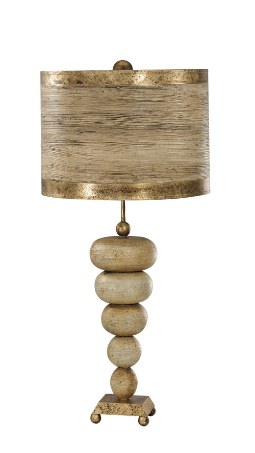 Modern Lucas McKearn Retro Stone Stacked Table Lamp for Living Room, Kids Room, College Dorm, Office Textured cream stack of pebbles on gold leaf stem-Lighting LumensAccent Lamp