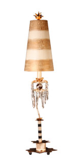 Modern Birdland Whimsical Striped Shaded Buffet Table Lamp for Living Room, Kids Room, College Dorm, Office Black and putty striped stem with gold leaf accents and crystal clusters-Lighting LumensAccent Lamp