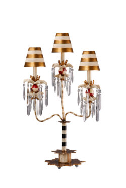 Modern Birdland III Table Lamp 3 Light Striped Lighting Fixture for Living Room, Kids Room, College Dorm, Office 3-tier candelabra with black, cream and gold stripes-Lighting LumensAccent Lamp