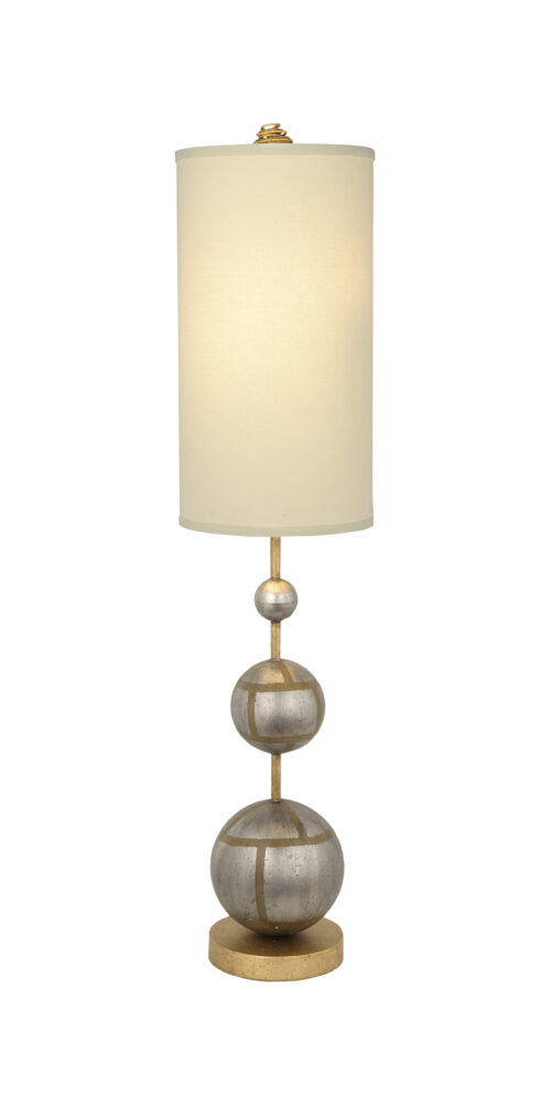 Modern Marie Buffet Table Lamp Classic Orb Shape with Linen Shade for Living Room, Kids Room, College Dorm, Office Hand-finished silver spheres on gold base-Lighting LumensAccent Lamp