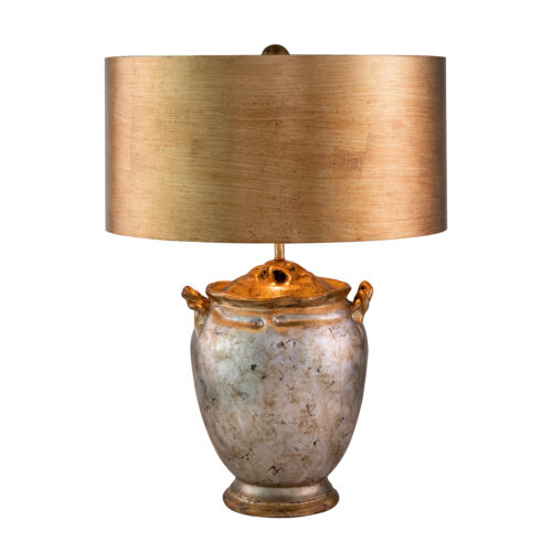 Modern Gold and Distressed Silver Large Drum Shade Table Lamp for Living Room, Kids Room, College Dorm, Office Antiqued Silver with Gold Accents-Lighting LumensAccent Lamp