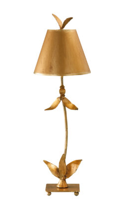 Modern Red Bell Gold Buffet Table Lamp for Living Room, Kids Room, College Dorm, Office Gold leaf stem and base with leaf elements-Lighting LumensAccent Lamp