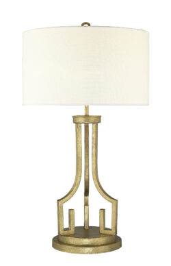 Modern Lemuria Large Buffet Lamp in Distressed Gold and White Drum Shade-Lighting LumensAccent Lamp