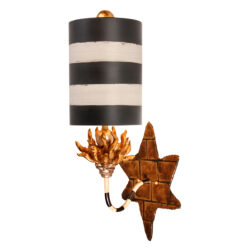 Modern Audubon Sconce Made with Black and White Striped Shade Wall Fixture Wall Lighting Fixtures Black and ivory shade and stem with gold and silver leaf elements Wall Lamp for Living Room Bedroom Bathroom Hallway-Lighting LumensAccent Lamp