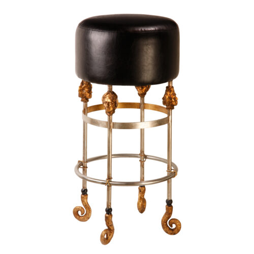 vintage inspired Armory Tall Black Bar Stool Leather seats with gilded chromegold accents-Lighting LumensDecorative Accessories