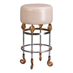 vintage inspired Armory Tall Putty Bar Stool Leather seats with gilded chromegold accents-Lighting LumensDecorative Accessories