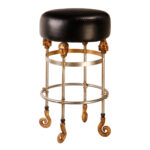 vintage inspired Armory Short Black Bar Stool Leather seats with gilded chromegold accents-Lighting LumensDecorative Accessories