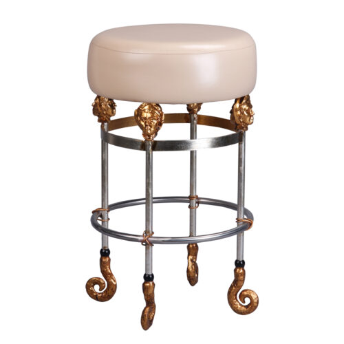 vintage inspired Armory Short Putty Bar Stool Leather seats with gilded chromegold accents-Lighting LumensDecorative Accessories