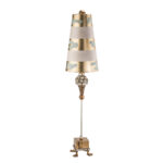 Modern Pompadour Luxe Tall Buffet Lamp in Gold with Striped Shade Gold and silver leaf stem and base with pompadour inspired element-Lighting LumensAccent Lamp