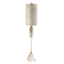 Modern Madison Tall Buffet Table Lamp with Crystal in Gold and Silver for Living Room, Kids Room, College Dorm, Office Pyramid base with putty finish, gold leaf accents and crystal clusters-Lighting LumensAccent Lamp