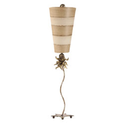 Modern Anemone Lucas Mckearn Tall Buffet Table Lamp With Striped Shade Gold and Silver for Living Room, Kids Room, College Dorm, Office Taupe and cream striped stem with gold leaf elements-Lighting LumensAccent Lamp