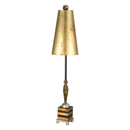 Modern Lucas McKearn Noma Luxe Buffet Table Lamp Black & Gold Stripes for Living Room, Kids Room, College Dorm, Office Black metal stem with gold and silver leaf elements-Lighting LumensAccent Lamp