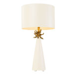 Modern Neo White Buffet Table Lamp with Distressed Gold accents for Living Room, Kids Room, College Dorm, Office French white cone with gold leafed anemone and lamp holder-Lighting LumensAccent Lamp