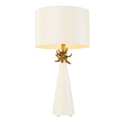 Modern Neo White Buffet Table Lamp with Distressed Gold accents for Living Room, Kids Room, College Dorm, Office French white cone with gold leafed anemone and lamp holder-Lighting LumensAccent Lamp