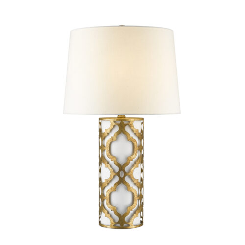 Modern Arabella Flambeau Inspired Distressed Living Buffet Table Lamp - Gold for Living Room, Kids Room, College Dorm, Office White column encased in a Distressed Gold steel frame-Lighting LumensAccent Lamp