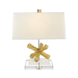 Modern Jackson Square Geometric Accent Table Lamp in Gold for Living Room, Kids Room, College Dorm, Office Distressed Gold body, Chrome stem, Crystal base-Lighting LumensAccent Lamp